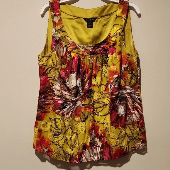❤️ NWOT! ST JOHN SILK FLORAL SLEEVELESS TOP, WATERCRESS MULTI, 10 - Picture 2 of 9